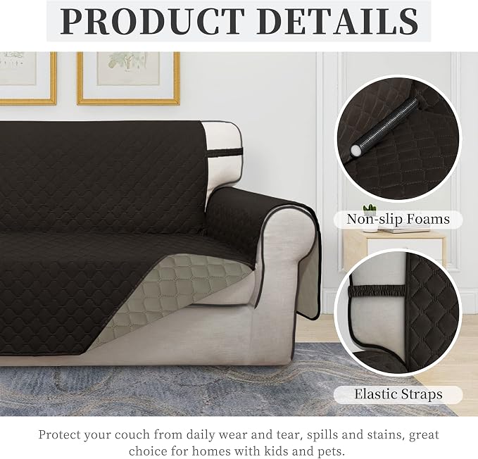 ISSUNTEX Double Protection 100% Waterproof Chair Sofa Covers for Living Room, Couch Covers for Chair Sofa, Reversible Furniture Protector Sofa Cover for Dogs, Pets, Kids (Chair, Chocolate/Beige) - Image 5