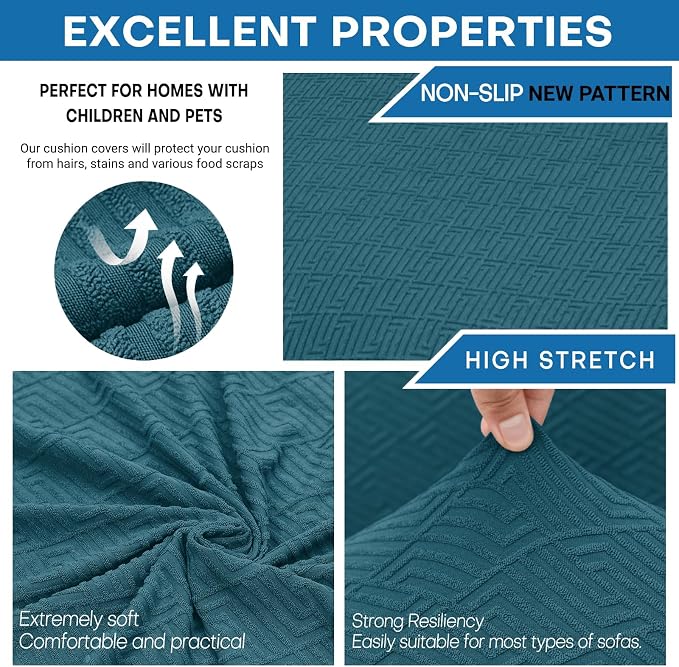 XINEAGE New 2 Pieces Chair Covers with Arms Super Stretch Chair Slipcover for Living Room Pet Dog Universal Slip Cover Anti Slip Armchair Furniture Protector (Peacock Blue), 31"-46"(1 Cushion) - Image 5