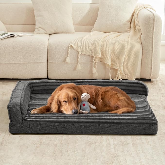 WINDRACING Orthopedic Dog Beds for Large Dogs 40x28 inch, L Shape Waterproof Dog Bed with Bolster Sides, Washable Big Pet Bed with Removable Cover & Non-Slip Bottom, Gray - Image 3