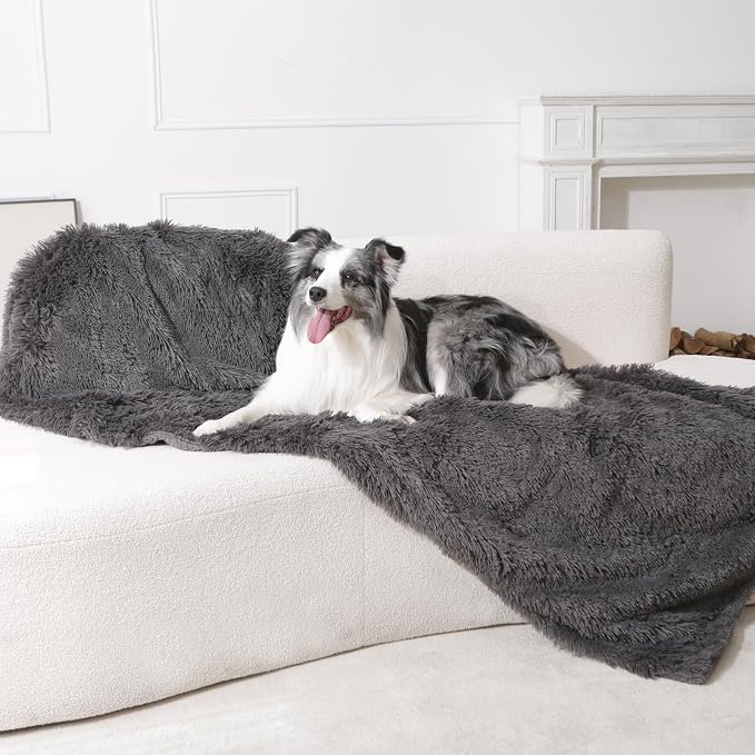 gogobunny Waterproof Dog Blanket for Couch & Furniture Protection - Super Soft Reversible Throw for Large Dogs & Cats, Calming Washable Fur & Sherpa Pet Blanket(33x77 Inch, Grey) - Image 3