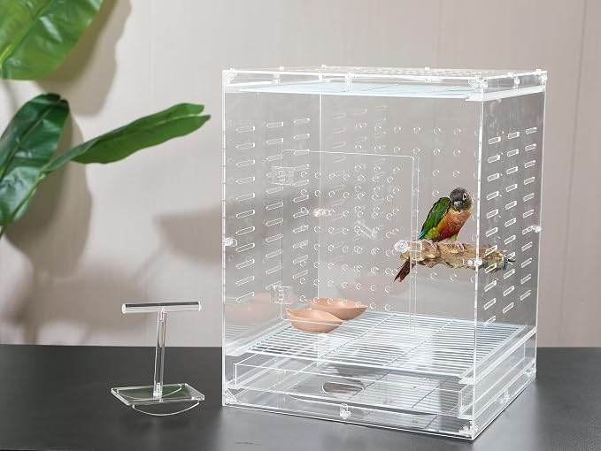 Clear Acrylic Bird Cage for Small Birds, Transparent Display Habitat for Canary, Parakeet - Easy to Clean & Assemble (14x15x20in) - Image 8