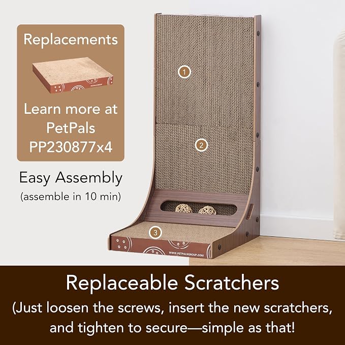 Petpals Corrugated Cardboard Cat Scratcher Replacement 8-Pack | Scratching Pad Replacement for Petpals Products Jodie / Poly, Sofa Couch Furniture Protectors from Cat Scratching, Brown - Image 3