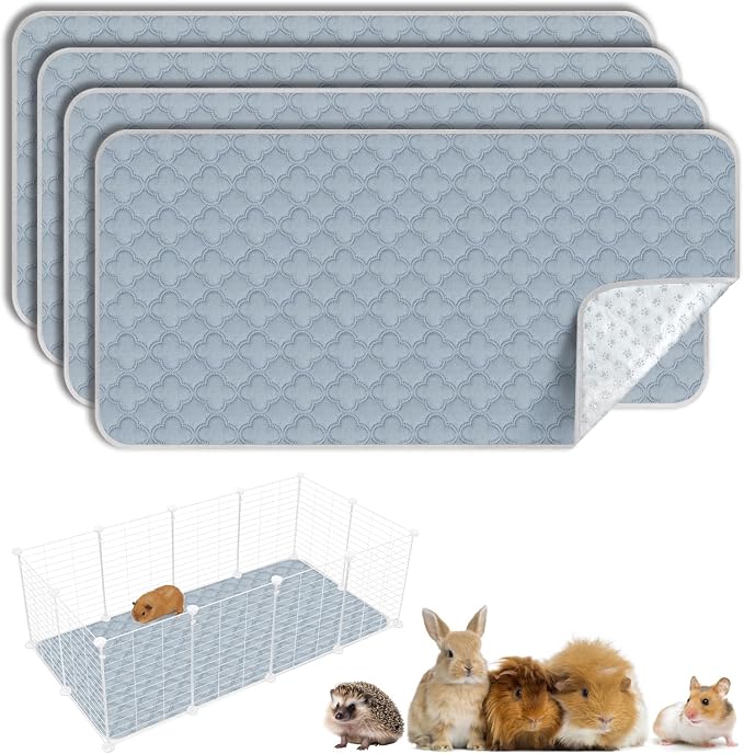 FunFurry Washable Guinea Pig Cage Liner - 4 Pack Reusable Washable Pee Pads，Waterproof Guinea Pig Bedding for Small Animal - Rabbit Bunny Hamster Puppy (Light Grey, 24" X 47" - 4 Pack) by FUNUPFURRYLIFE