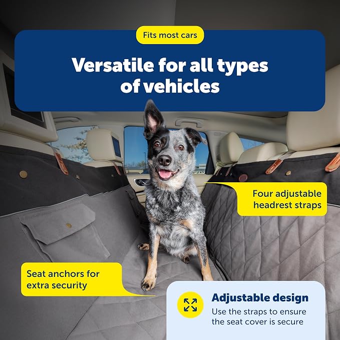 PetSafe Happy Ride Quilted Dog Car Seat Cover, Hammock, Black | Dog Hammock Seat Cover for Car, Scratch-Resistant Quilted, 4 Adjustable Headrest Straps, Nonslip Backing, Machine Washable - Image 7