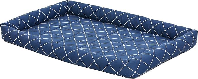 MidWest Homes for Pets 40236-BLD Quiet Time Couture Ashton Bolster Pet Bed, Intermediate Dog/36, Blue, Blue & White Diamond Pattern by MidWestHomesForPets