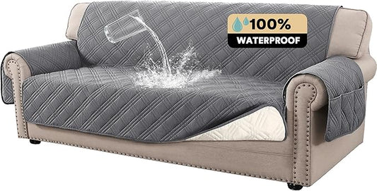 PrinceDeco 100% Waterproof Couch Cover for 3 Cushion Couch Sofa Pet Friendly Non-Slip Couch Cover for Dogs Washable Water Resistant Furniture Protector with Elastic Straps(XL Sofa 78", Grey) by PrinceDeco