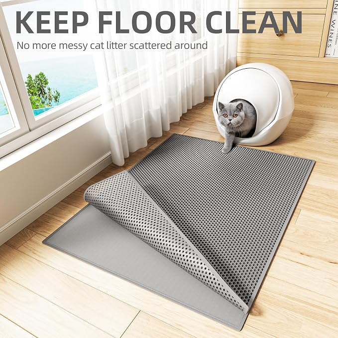 ESTHELLO Cat Litter Mat Honeycomb Double Layer Design 36’’ x 30’’ Gray - Image 7