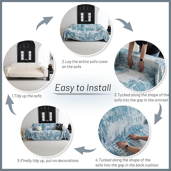 MYSKY HOME Sectional Couch Cover Sage Abstract Geometric Sofa Covers for Sectional Sofa L Shape Chenille Couch Protector for Dogs Pets Couch Throw Cover Washable Durable for Home Decor, 91" X134" - Image 5