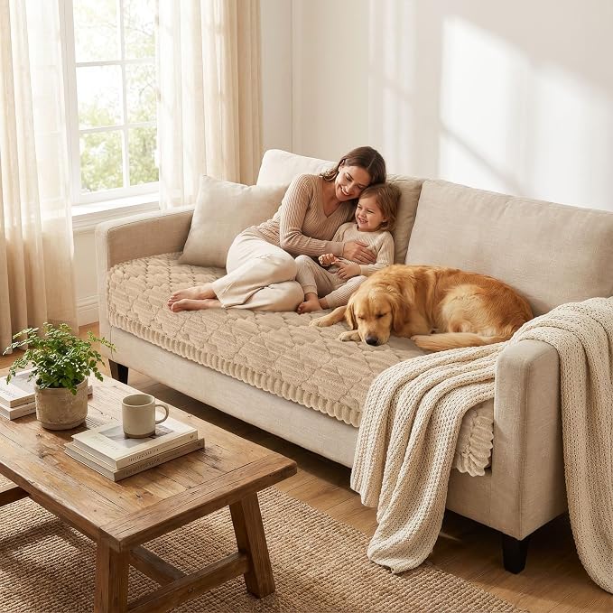 Smiry Couch Cover for Dogs Washable, Non Slip Fuzzy Pet Sofa Protector | Soft Thick Furniture Cover for Sofa, Loveseat and Sectional, Scratch & Pet Hair Resistant (Khaki, 35.4" x 88") - Image 2