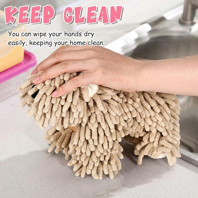 Tegeme 2 Pcs Chenille Dog Hand Towel Fuzzy Towel Absorbent Microfiber Soft for Bathroom Kitchen Washstand (Pink Brown,Standing Dog) - Image 6