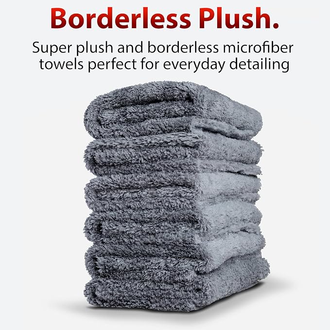 Adam's Borderless Grey Microfiber Towel (6pk) - Premium Ultra Soft Car Detailng Towel Cloths, 480gsm - Safe for Car Wash, Home Cleaning & Pet Drying Cloths (16 Inch x 16 Inch) - Image 2