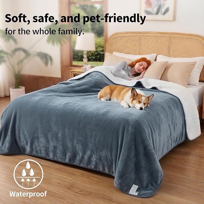 Sunheir Waterproof Blanket for Bed, Reversible Soft Flannel Twin Bed Blanket 60" x 80", Leakproof Throw Spill-Proof Dog Pet Blanket for Couch Cover, Furniture, Camping, Travel, Grey - Image 4