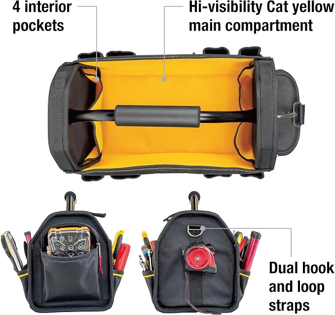 Cat 17-Inch Pro Tool Tote, Open Top Tool Bag, 15 Pockets for Tool Storage and Organization, Premium 1680D Polyester Weave, Steel Handle and Removable Shoulder Strap - 240046 - Image 4