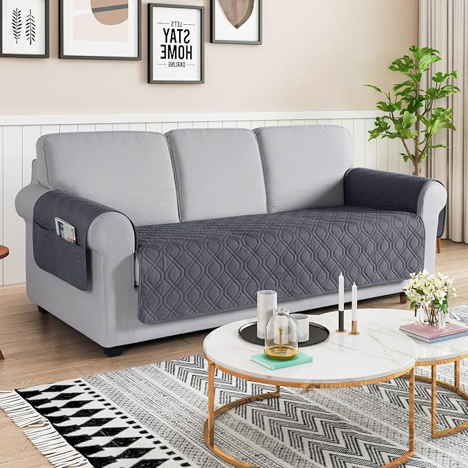 VANSOFY Waterproof Couch Cover for Pets, Dark Gray, 72.4" | Non-Slip, Washable, Utility Pockets, Pet Friendly, Furniture Protector Slipcover for 3 Cushion Plus Couch - Image 2