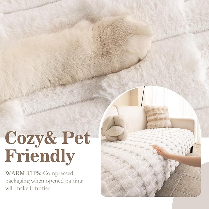 MYSKY HOME Couch Cover for Dogs, Plush Soft Sofa Cover Washable, Chair Cover for Dogs, Couch Arm Cover Pet Friendly, Waterproof Non-Slip Sofa Slipcover Furniture Protector, Cream, 35" x 35" - Image 4