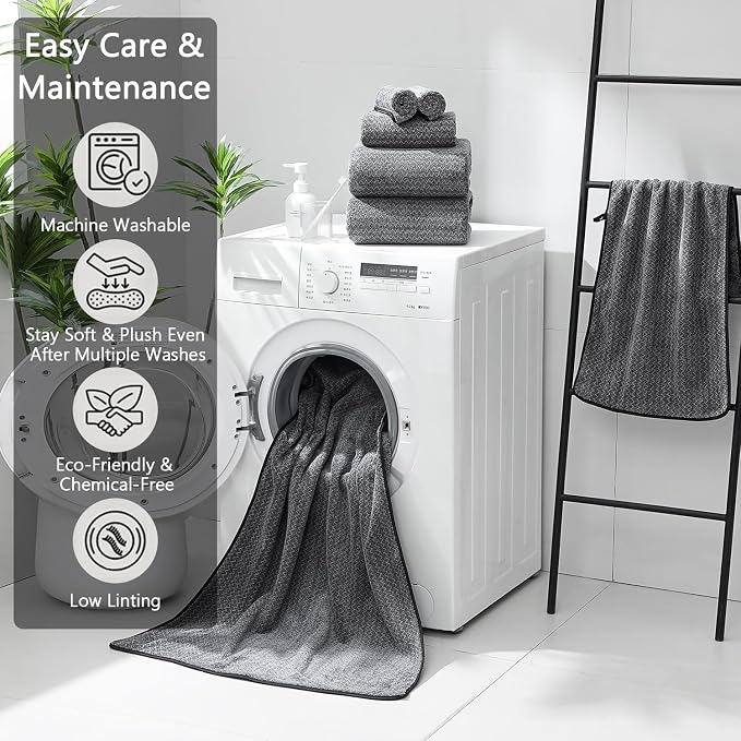 Ycosy 18 Piece Bath Towels Set,100% Microfiber Family Bathroom Towel with Hanging Loops-6 Bath Towels,6 Hand Towels,6 Washcloths,Quick Dry Highly Absorbent Shower Towel for Bathroom,Hotel,Spa-Black - Image 6