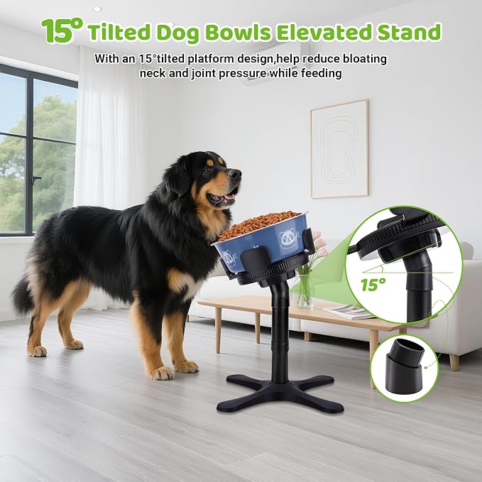 Dog Bowls Elevated Adjustable Stand, Raised Bowl with 3 Heights & Tilted Feeding Stand, Compatible with Various Bowls, for Medium & Large Breeds (1 Pack) Black - Image 2