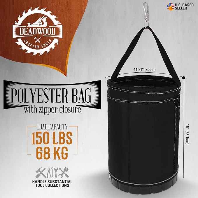 Deadwood Crafted Tools Tool Bag - 150 Pound Capacity Canvas Bucket Lineman Bag - Bucket Truck Accessories Aerial Grunt Bag Utility Sack for Welders, Ironworkers, and Lineman - Image 3