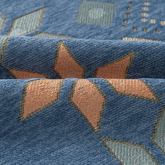 VClife Boho Couch Cover Blue Geometric Jacquard Pattern Sofa Cover, 1 Piece Large Couch Covers for 3 Cushion Couch Sofa Washable Plush Chenille Sofa Protector for Living Room, 71x134 Inch - Image 5