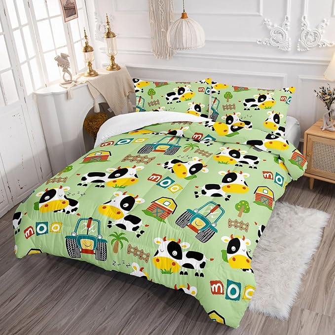 Cute Cow Comforter Set Farm Aninmal Printed Bedding Set with 1 Comforter and 2 Pillowcases for Boys and Girls Bedroom All Season(Cow Full) - Image 3