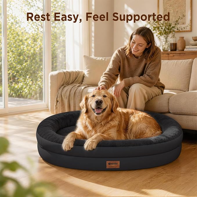 Waterproof Orthopedic Dog Bed for Medium Dogs, Black | Supportive Crate Foam Relieves Joint Pressure, 360°Bolsters, Waterproof Inner,Washable Cover, Non-slip Bottom - Image 2
