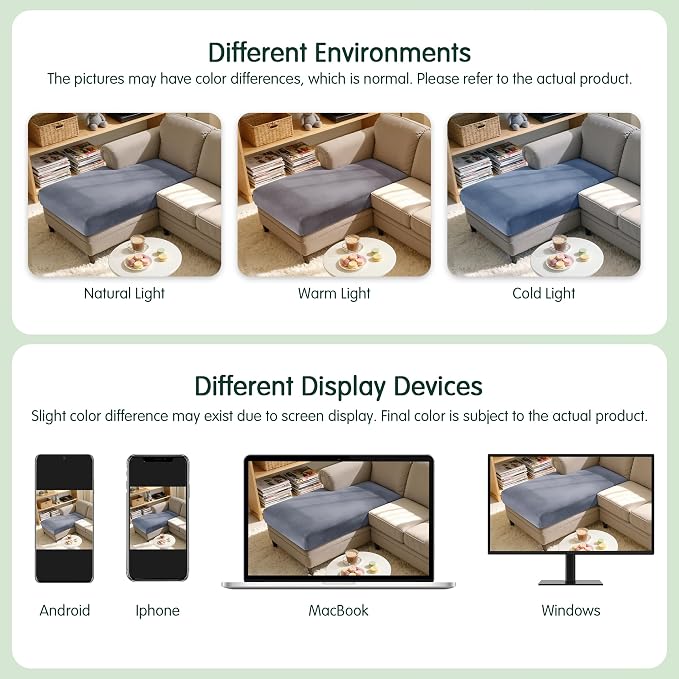 Hokway Velvet Couch Cushion Covers Water Resistant Seat Covers Stretch Sofa Cushion Protector(Chaise, Grey) - Image 8