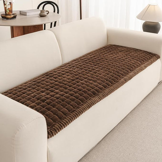 Couch Covers for Sofa Washable, Non Slip Couch Covers for Dogs, Soft Plush Pet Friendly Dog Couch Cover, Plaid Couch Protector for Dogs, Pet Couch Cover for 2-3 Seats(Dark Brown,28"×94",1PC) by Unknown