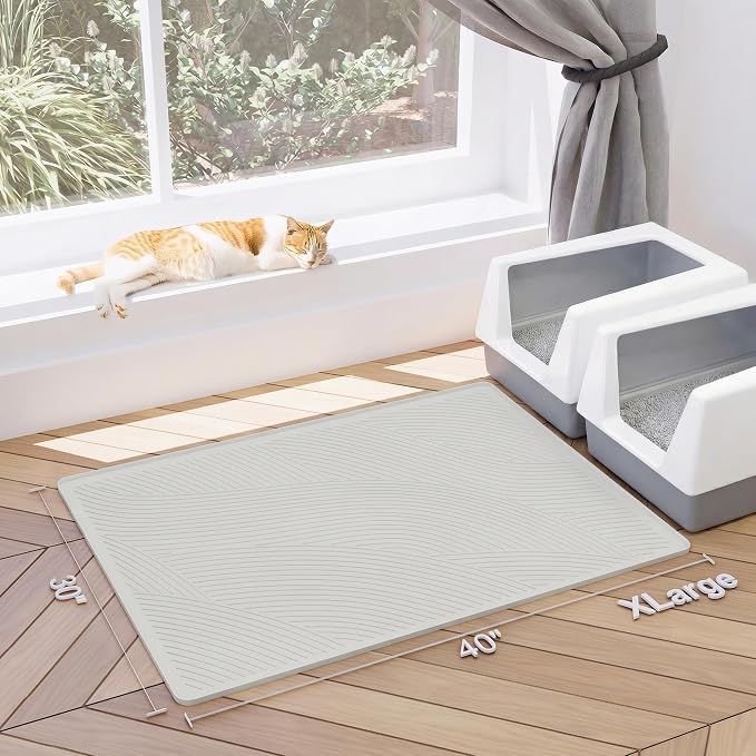 Cat Litter Box Mat - XL Extra Large Size 40 x 30 in, Water Proof, Kitty Litter Trapping Mat, Easy to Clean, Scatter Control, Odorless, Pet Supplies for Indoor Cats, Beige Gray - Image 7