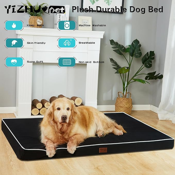 Black 54''x42''x4 Jumbo Large Orthopedic Dog Bed | Soft, Waterproof, Egg Foam, Pet Crate Beds Mat, Kennel Pads, Removable Washable Cover,Non-Slip Bottom,Anti-slip oxford fabric - Image 2