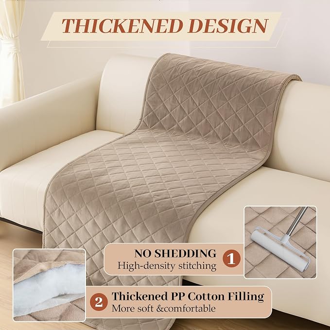 ALIECOM Sofa Cover Waterproof Couch Cover for Dogs Washable Velvet Sofa Slipcovers Loveseat Covers for 2 Cushion Couch Pet Friendly Non Slip Furniture Protector (Light Khaki, 27.6" x 59.1") - Image 6