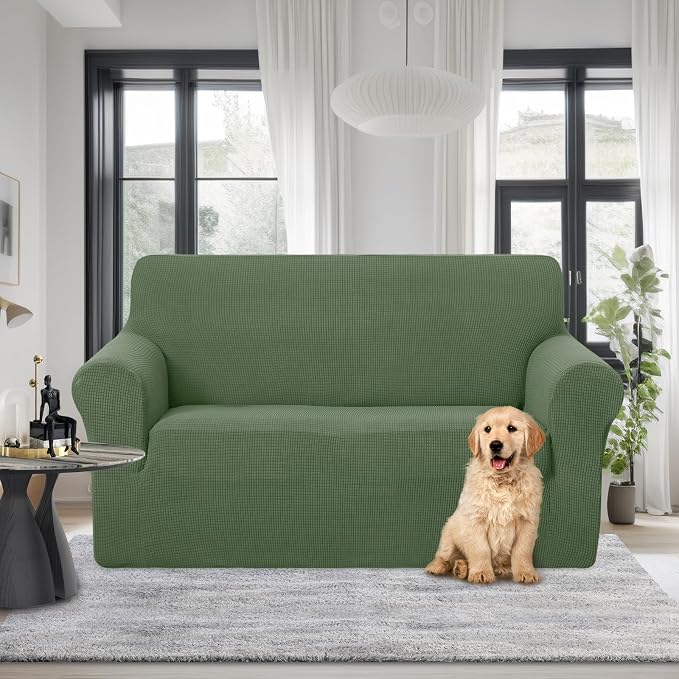 U-NICE HOME Loveseat Cover Stretch Couch Cover Sofa Slipcover, Loden Frost | 2 Cushion Sofa, 1-Piece Sofa cover, Washable, Pet friendly, Furniture protector, Polyester Spandex Jacquard fabric - Image 2