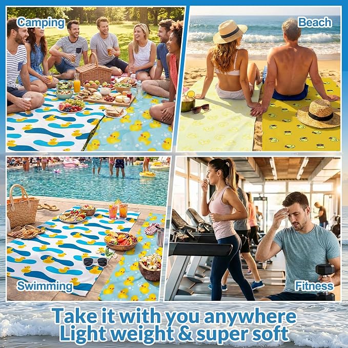 Frienda 4 Pack Microfiber Oversized Lightweight Beach Towel 71x32 in for Women Men Microfiber Quick Dry Sand Free Ocean Coastal Towels for Beach Pool Travel(Little Yellow Duck) - Image 6