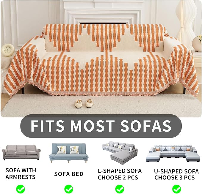 HAOMAIJIA Boho Sofa Covers Couch Covers for 3 Cushion Couch Sofa Pet Friendly Soft Thick Non Slip Couch Cover for Dogs Washable Sectional Couch Covers L Shape Furniture Protector (Orange, 71"x118") - Image 6
