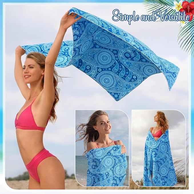 EBOOT 10 Pack Oversized Beach Towel Set Extra Large Pool Towels Microfiber Quick Dry Swim Blanket for Adult Women Men Face Hand Body Bath Travel Pool(Ocean Blue,28 x 59 Inch,Boho Ocean Style) - Image 7