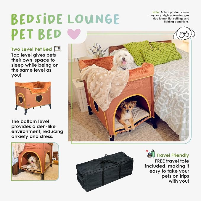 Petique Bedside Lounge Pet Bed, Bunk Bed for Medium Size Pets, Raised Lounge Bed for Cats & Dogs, Lion’s Den Design,Brown, 39.0"L x 22.5"W x 33.5"Th - Image 3