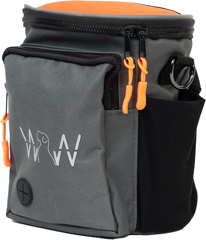 Quickdraw XL Dog Treat Pouch – Multipurpose Training Bag with Waste Bag Dispenser, Phone Pocket, Water Bottle Holders and 3-Way Strap – Durable and Reflective (Orange) by WolfInWinter