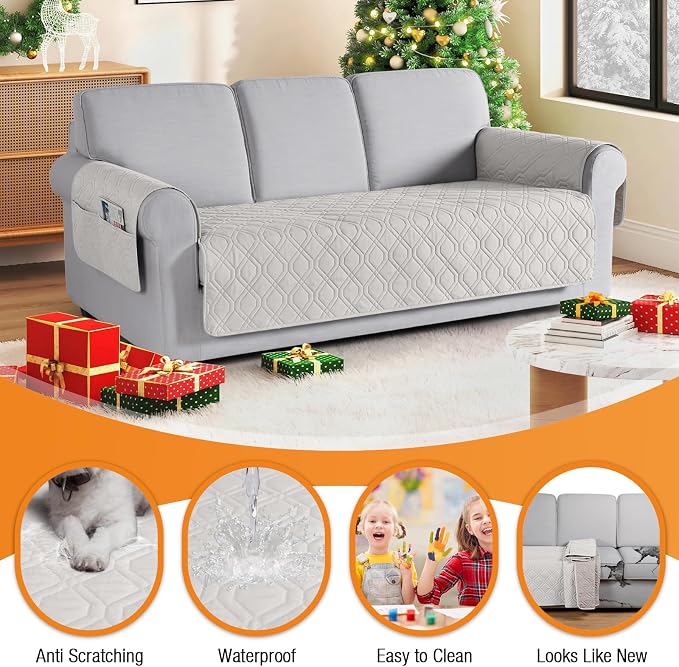 VANSOFY Waterproof Couch Cover for Pets, Off White, 67.3" | Non-Slip, Washable, Utility Pockets, Pet Friendly, Furniture Protector Slipcover for 3 Cushion Couch - Image 4