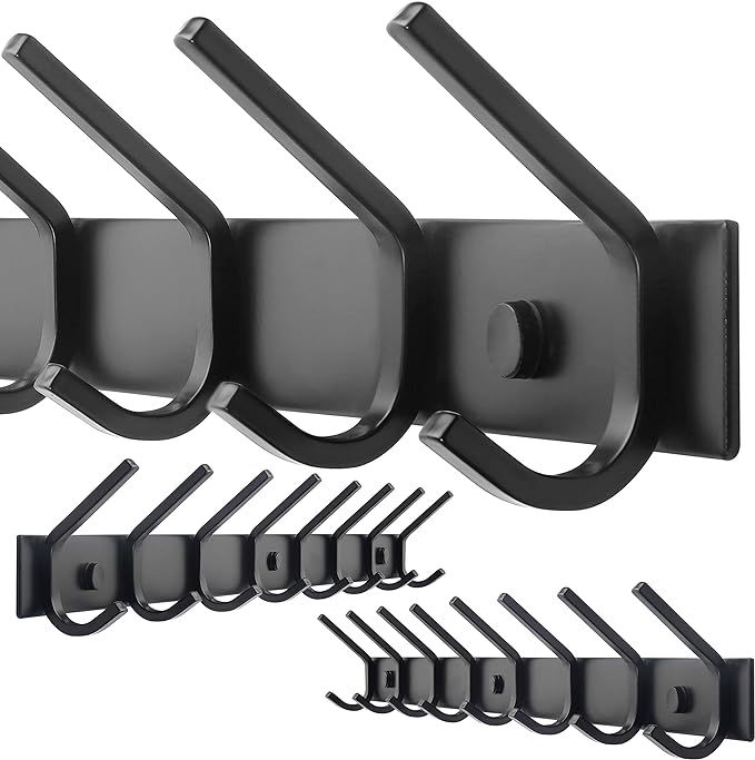 WEBI Coat Rack Wall Mounted,24 Inch 8 Hooks for Hanging Coats,Hook Rack Hook Rail Coat Hanger Wall Mount for Backpack,Clothes,Jacket,Black,2 Packs by WEBI
