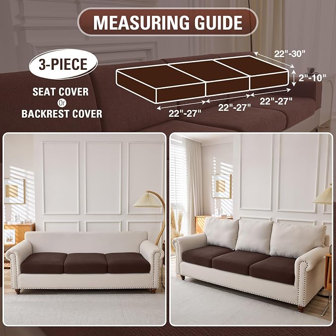 Couch Cushion Covers Sectional Couch Covers Stretch Washable Soft Seat Cushion Covers Furniture Protector Sofa Slipcovers for Pets(Brown,3 Pieces Seat Covers or Back Covers) - Image 2