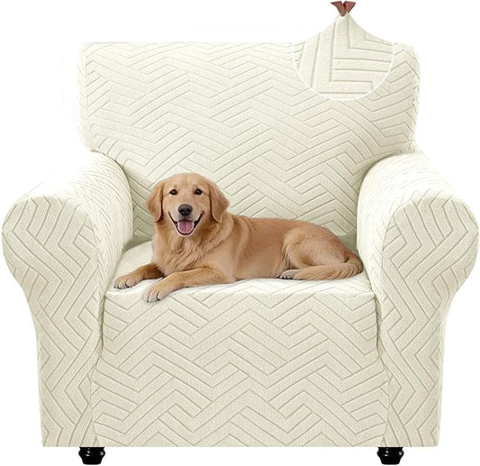 Stretch Sofa Cover Non-Slip Washable Furniture Protector | Stretch, 31"-46".Soft, Non Skid Foam, Elastic Bottom, Machine Washable, for Kids & Pets, Couch & Sofa, Beige Yellow by YSTELLAA