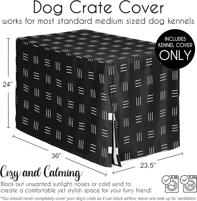 Sweet Jojo Designs 36in. Medium Dog Crate Cover (Black and White Boho) Pet Cage, Kennel Covers (Mudcloth, Black & White, Bohemian, Modern, Minimalist, Southwest, Mud Cloth, Hatch, Neutral Triple Line) - Image 5