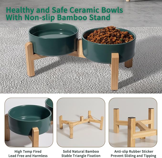 Elevated Ceramic Dog Bowl, 2 Cups Dog Food and Water Bowl Set with Stand | 5.1'' Double Dog Feeding Dishes, Non-Slip Raised Dog Feeder for Cats and Puppies, 16.23 OZ / 480 ML, White - Image 3