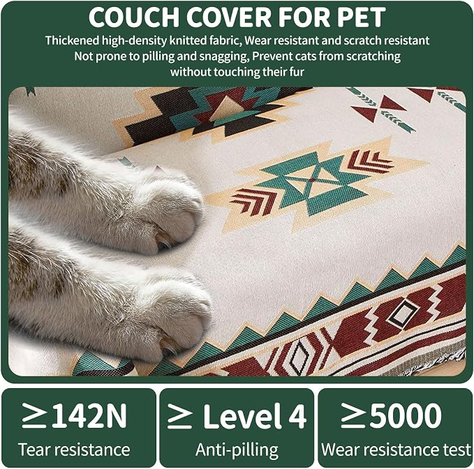 ROOMLIFE Aztec Boho Couch Cover Blanket Sofa Covers for Loveseat 2 Cushion Couches, Pet-Friendly Washable Anti-Slip Sofa Slipcovers Furniture Protector with Tassels,Farmhouse Home Decor 71'' X118'' - Image 4