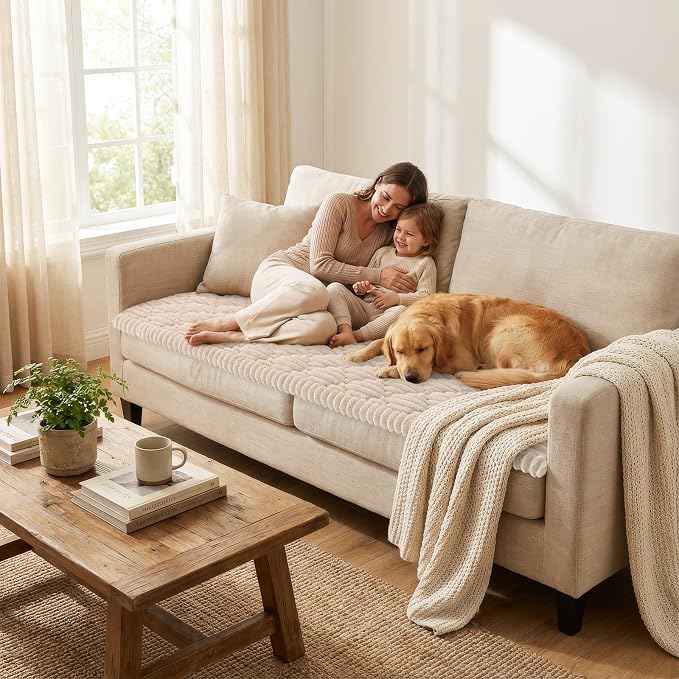 Smiry Couch Cover for Dogs Washable, Non Slip Fuzzy Pet Sofa Protector | Soft Thick Furniture Cover for Sofa, Loveseat and Sectional, Scratch & Pet Hair Resistant (Apricot, 27.6" x 27.6") - Image 2