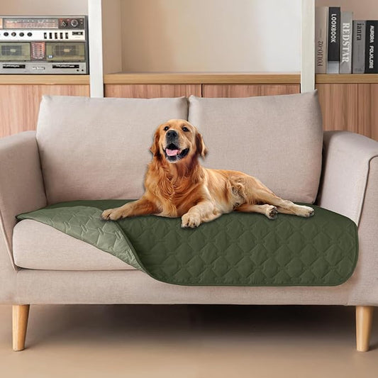 gogobunny 100% Double Sided Waterproof Dog Blanket Soft Pet Bed Cover Reversible Protect Furniture Couch Sofa Car for Puppy Large Dog Cat (Dark Olive/Light Olive, 32x53 Inch (Pack of 1)) by gogobunny