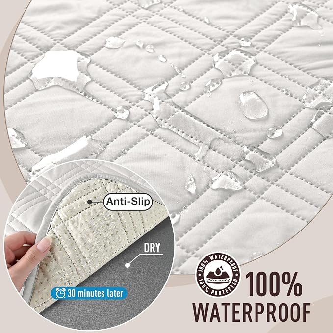TAOCOCO Waterproof Couch Covers for Pets Dogs with Non Slip Backing, Sofa Seat Covers with Side Pocket for 3 Cushion Couch Washable Dog Couch Cover Protector Sofa Slipcovers(Sofa Plus, Off White) - Image 3