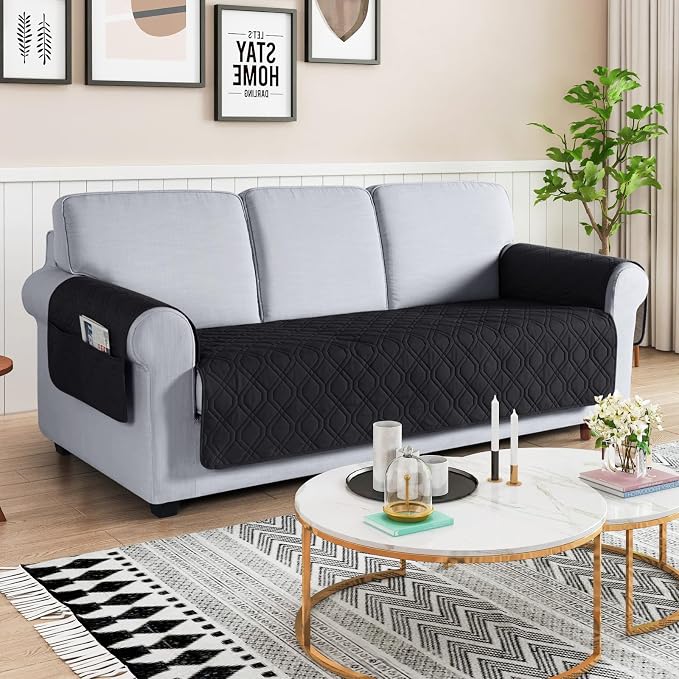 VANSOFY Waterproof Couch Cover for Pets, Black, 67.3" | Non-Slip, Washable, Utility Pockets, Pet Friendly, Furniture Protector Slipcover for 3 Cushion Couch - Image 2