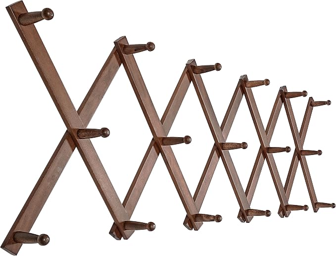 SKOLOO Hat Rack for Wall with 17 Hooks, Solid Wooden, Modern, Expandable Coat Rack Wall Mount for Coats, Hats, Bags, Baseball Caps, Walnut Color by SKOLOO