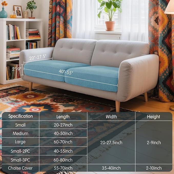 Hokway Stretch Couch Cushion Slipcovers Reversible Cushion Protector Slipcovers Sofa Cushion Protector Covers(Smokyblue,Small-2PC) - Image 3