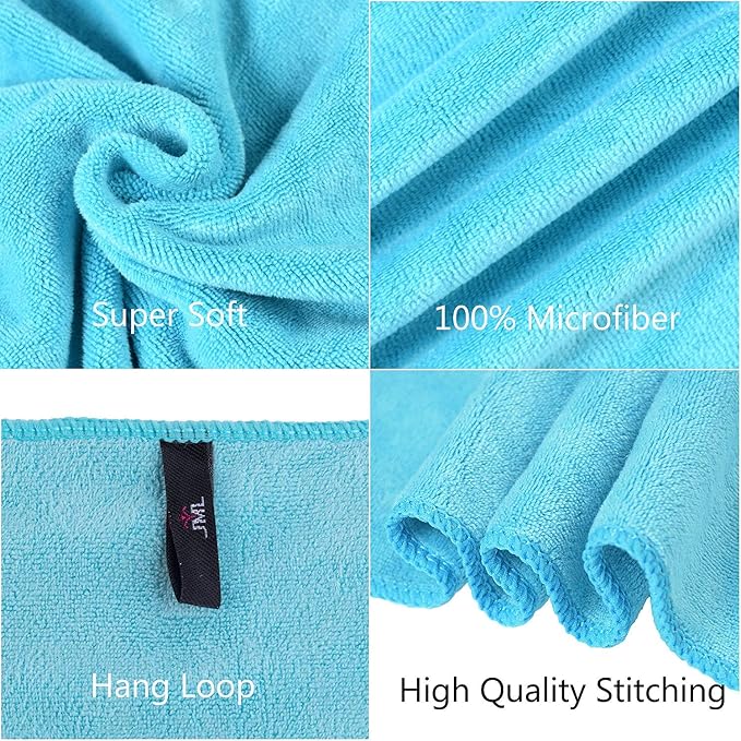 JML Microfiber Bath Towels, 6 Pack, 30" x 60", Aquamarine | Oversized, Ultra Soft, Super Absorbent, Fast Drying, Perfect for Bathroom, Shower, Sauna, Yoga, Gym - Image 6